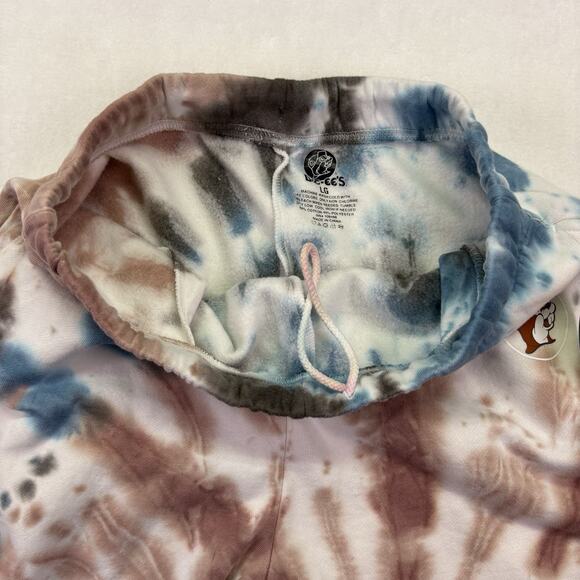 Buc-ee’s Tie Dye Blue Brown White Fleece Jogger Logo Sweatpants Size L - Picture 5 of 10